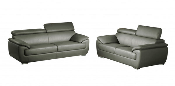 69 X 38  X 32to 39 Modern Gray Leather Sofa And Loveseat