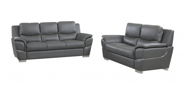 69'' X 34''  X 35'' Modern Gray Leather Sofa And Loveseat