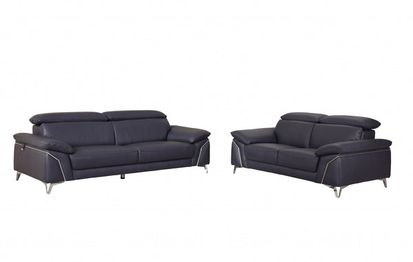 68'' X 41''  X 39'' Modern Navy Leather Sofa And Loveseat