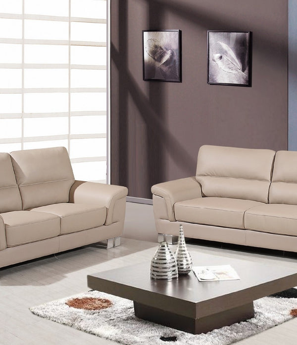 64'' X 36''  X 37'' Modern Beige Leather Sofa And Loveseat