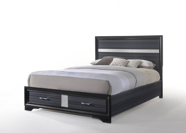 79' X 84' X 50' Black Wood Eastern King Bed wStorage