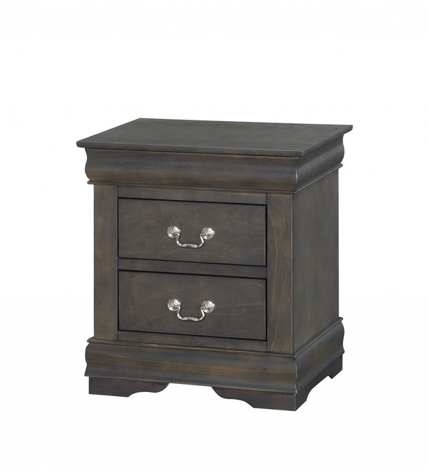 Dark Gray Wooden 2 Drawer Nightstand