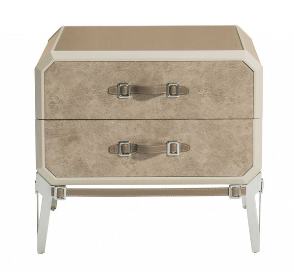 18' X 28' X 25' Vintage Beige PU Wood Upholstered (Front) Metal Leg Veneer (Melamine) Nightstand