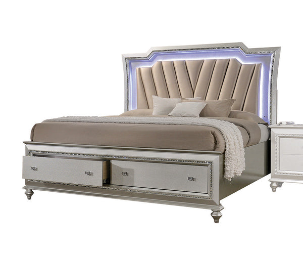 83' X 95' X 69' PU Champagne Wood Upholstered (HB) LED California King Bed