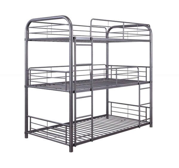 42' X 79' X 74' Gunmetal Metal Triple Bunk Bed - Twin