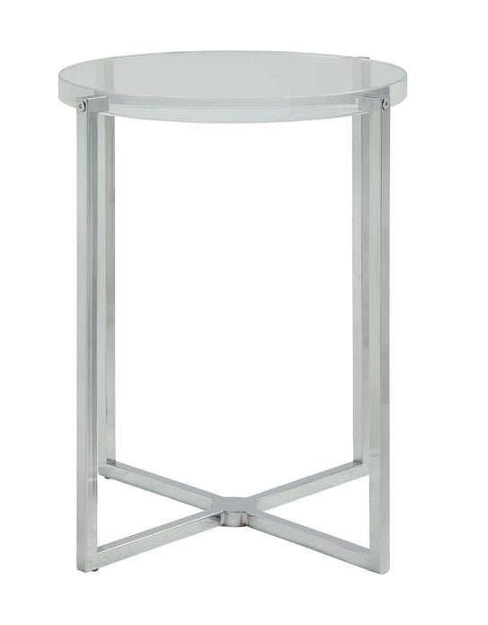 18' X 18' X 19' Clear Acrylic Chrome Metal Side Table