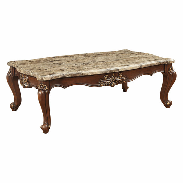 34' X 60' X 20' Marble Walnut Wood Coffee Table