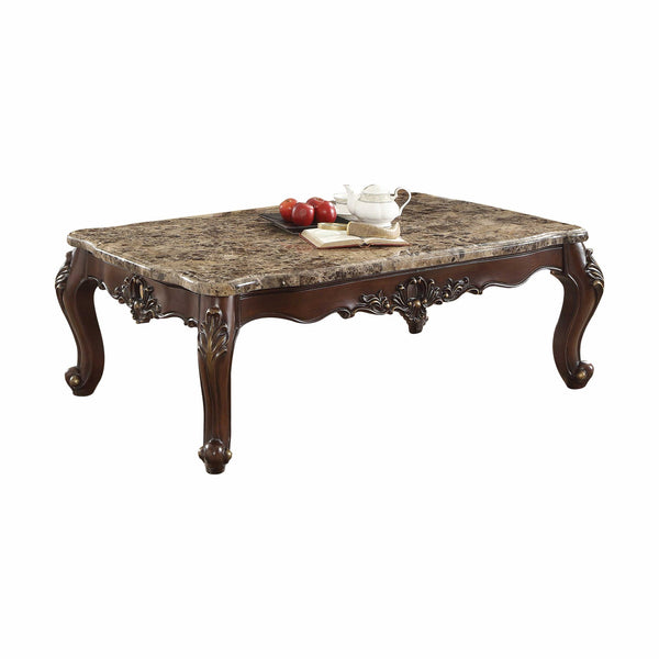 34' X 58' X 21' Marble Dark Walnut Wood Coffee Table