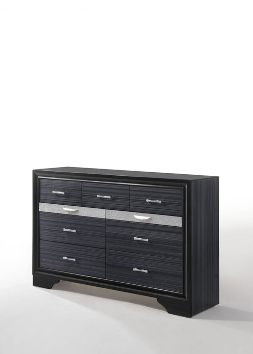 39' Contemporary Black Wood Finish Dresser with 9 Drawers