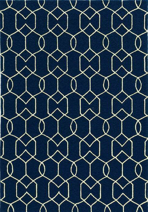 8'x11' Navy Blue Hand Hooked UV Treated Trellis Indoor Outdoor Area Rug