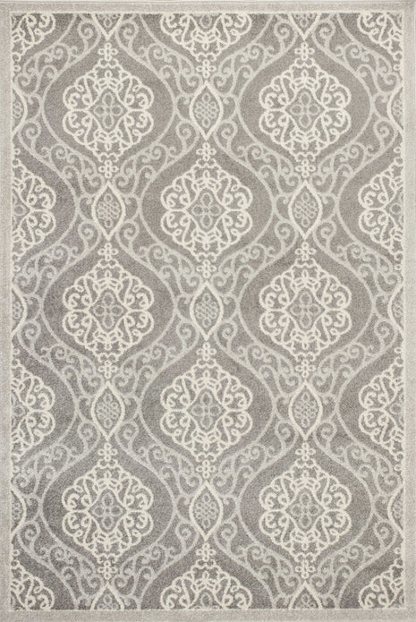 7'x10' Silver Grey Machine Woven UV Treated Floral Ogee Indoor Outdoor Area Rug