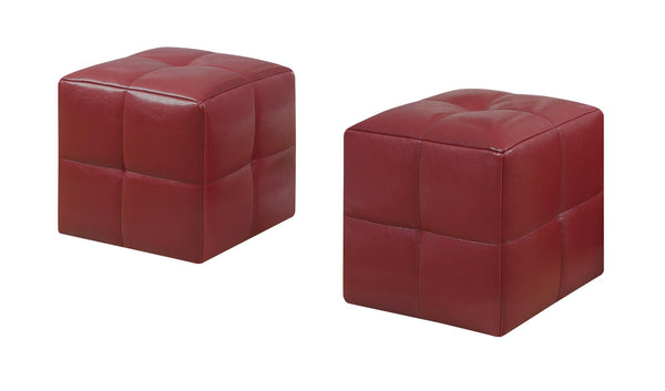 Set of 2 Kids Red Faux Leather Ottomans