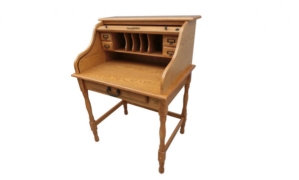 Rustic Harvest Oak Hardwood Mini Roll Top Desk