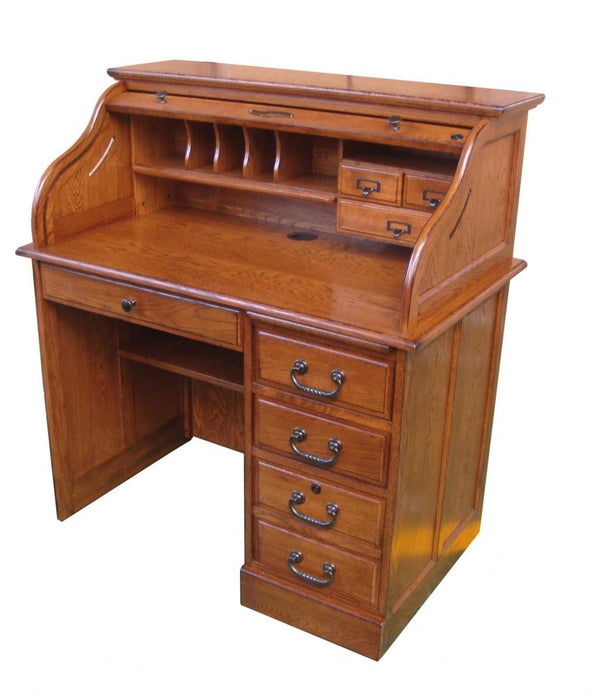 Rustic Burnished Walnut Hardwood Roll Top Desk