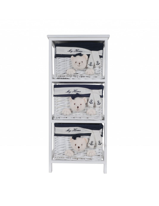 12.5" x 16" x 35.5" White Blue  Portable 3 Drawers