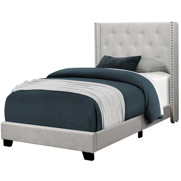 82.75" X 45.25" X 49.75" Light Grey Velvet With Chrome Trim Twin Bed