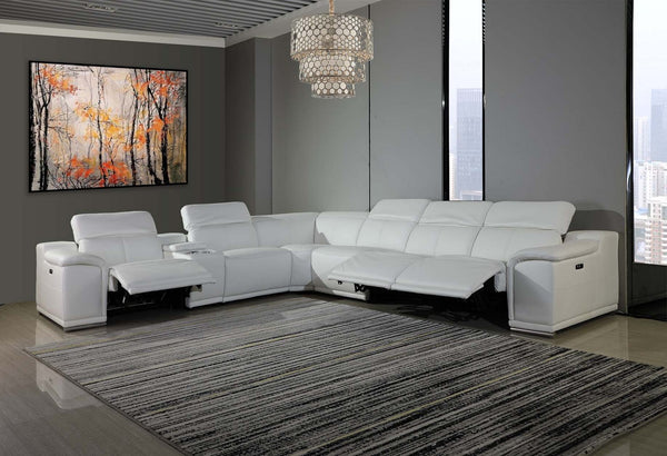 White Genuine Leather Power Reclining 7PC Sectional with 1 Console