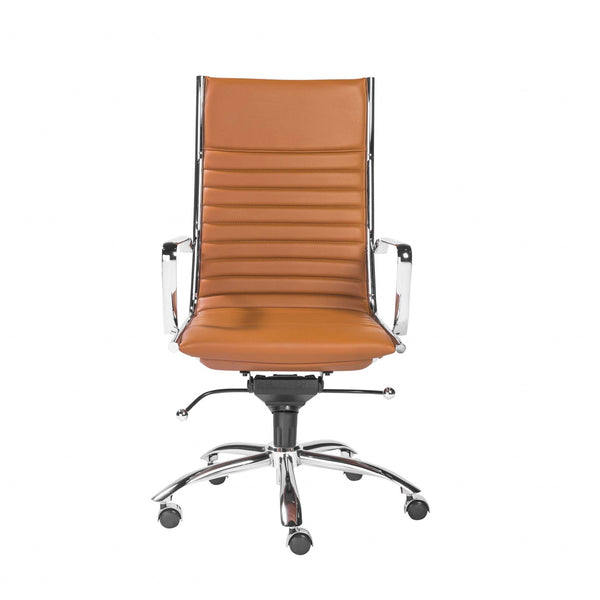 26.38" X 25.60" X 45.08" High Back Office Chair in Cognac with Chrome Base