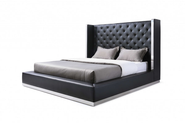 75 X 91 X 60 Black Faux Leather Queen Bed