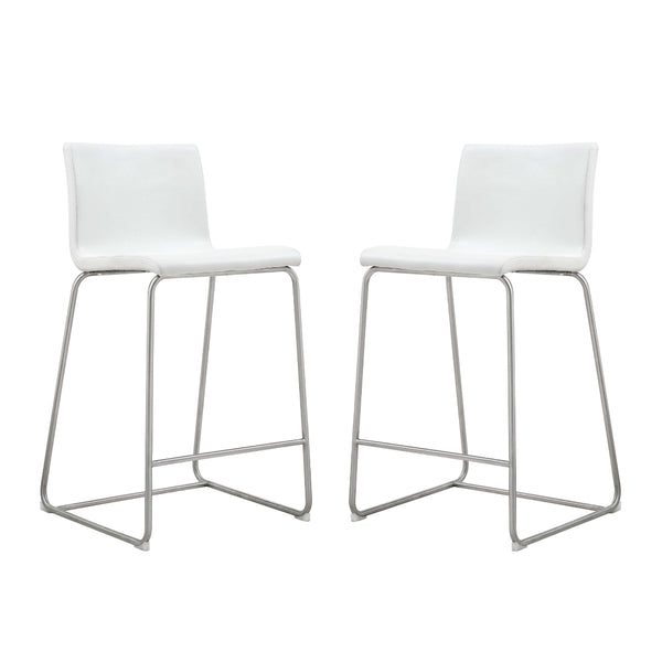 Set of 2 White Faux Leather Low Back Counter Stools