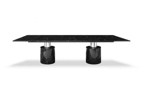 120 X 48 X 30 Black Marble Stainless Steel Dining Table