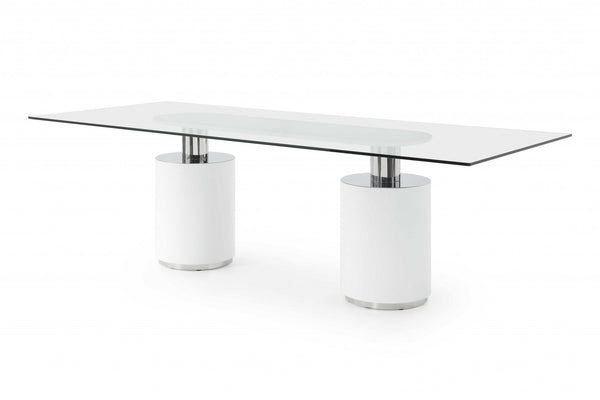 94 X 39 X 30 White Glass Stainless Steel Dining Table