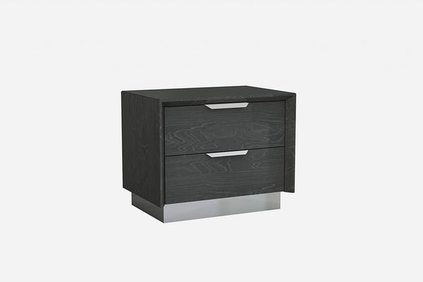 Gray and Stainless Steel Two Drawer Nightstand