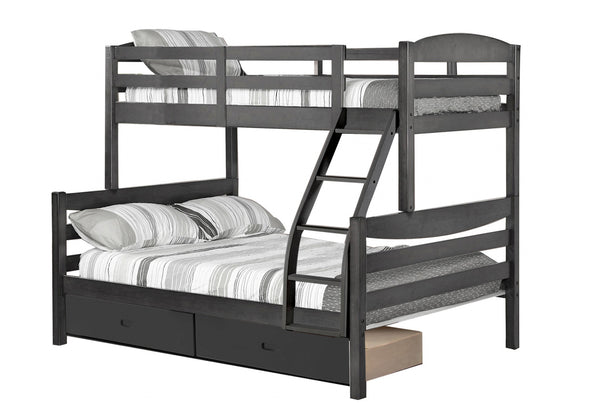 Transitional Grey Finish Twin over Full Bunk Bed with 2 Drawers