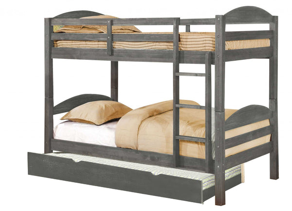 Contemporary Grey Finish Twin over Twin Bunk Bed with Matching Trundle