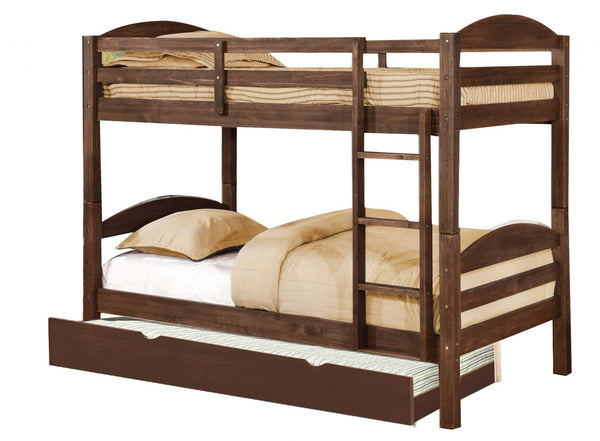 Transitional Brown Finish Twin over Twin Bunk Bed with Matching Trundle