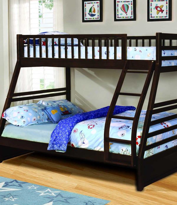 Contemporary Brown Finish Twin over Full Bunk Bed