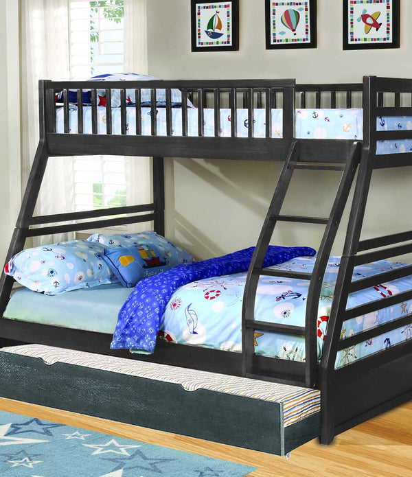 Contemporary  Grey Finish Twin over Full Bunk Bed with Trundle