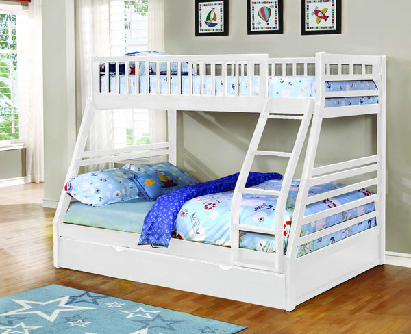 White Finish Twin over Full Bunk Bed with Trundle