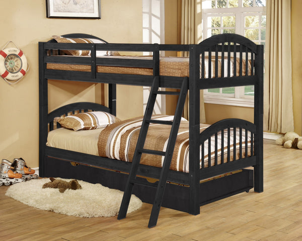 Black Finish Twin over Twin Arched Wood Bunk Bed with Trundle