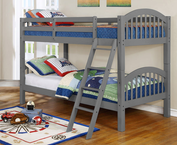 Traditional Grey Finish Twin over Twin Arched Wood Bunk Bed