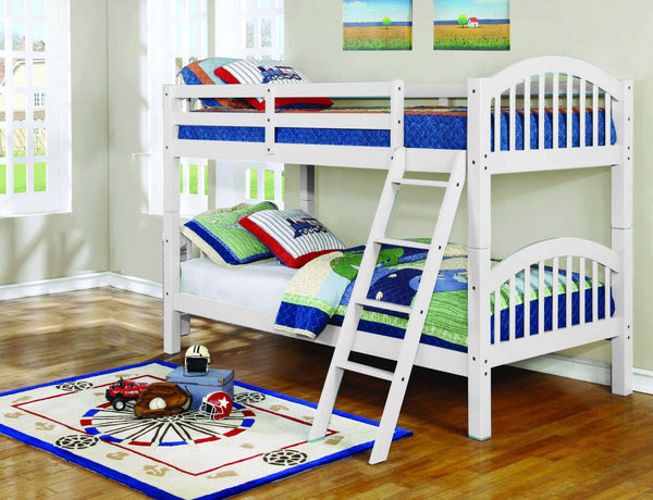 Traditional White Finish Twin over Twin Arched Wood Bunk Bed