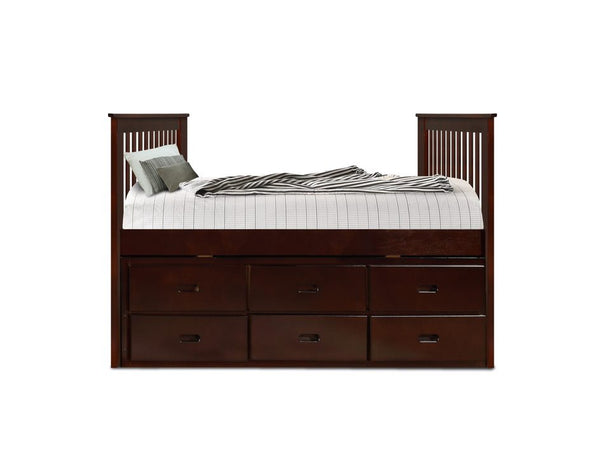 Cherry Brown Finish Twin Captain Bed with Trundle and Storage