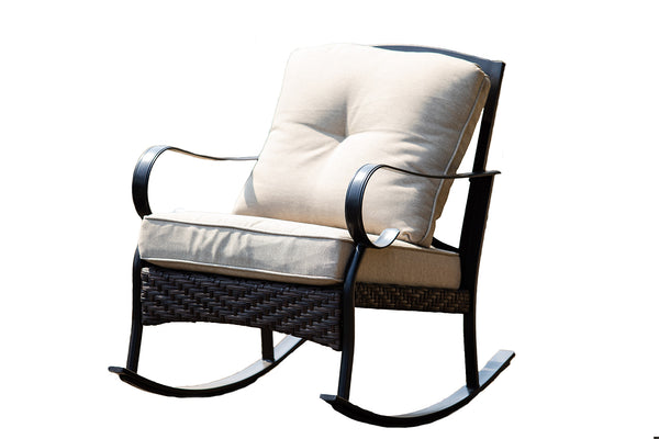 25" X 33" X 34" Black Steel Patio Rocking Chair with Beige Cushions