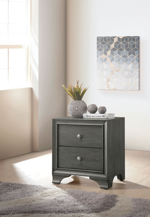 Gray Oak Wood Finish Two Drawer Night Stand