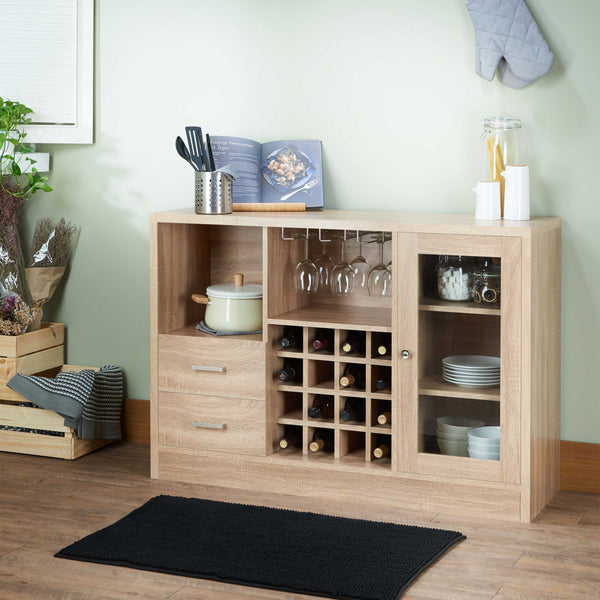 Rustic Light Oak Finish Buffet Server and Bar