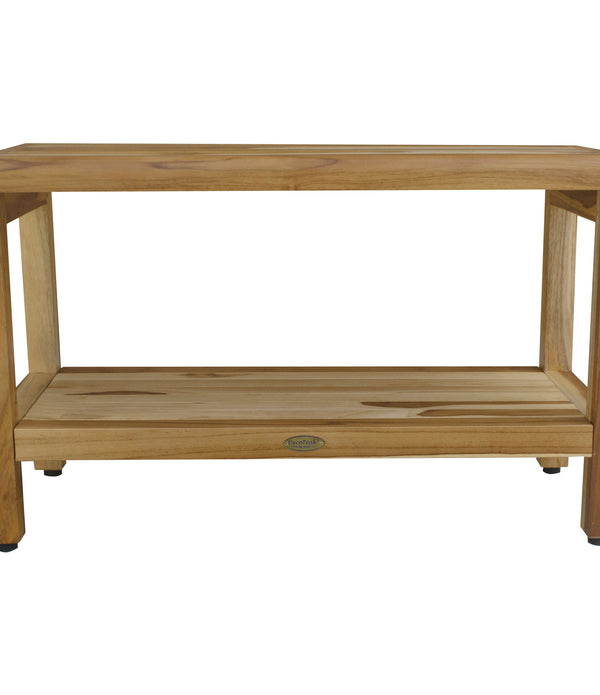 Rectangular Teak Shower Bench with Shelf in Natural Finish