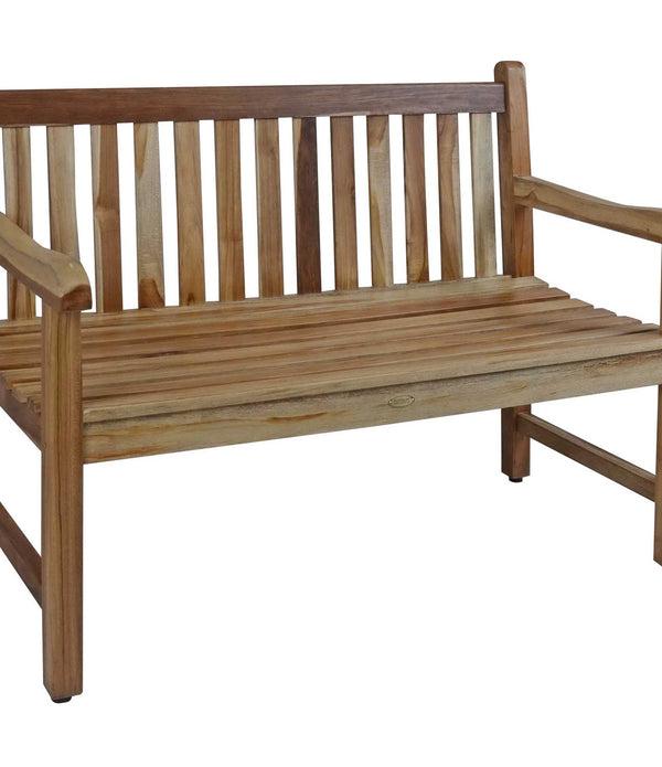 Compact Teak Outdoor Bench with Straight Design in Natural Finish