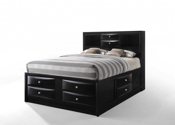 Black Multii-Drawer Wood Platform King  Bed with Pull out Tray