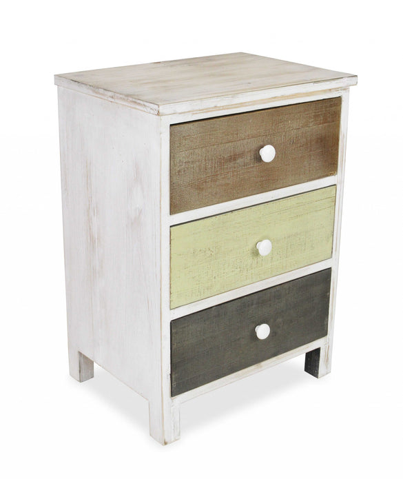 Distressed Gray and White Side Cabinet with 3 Drawers