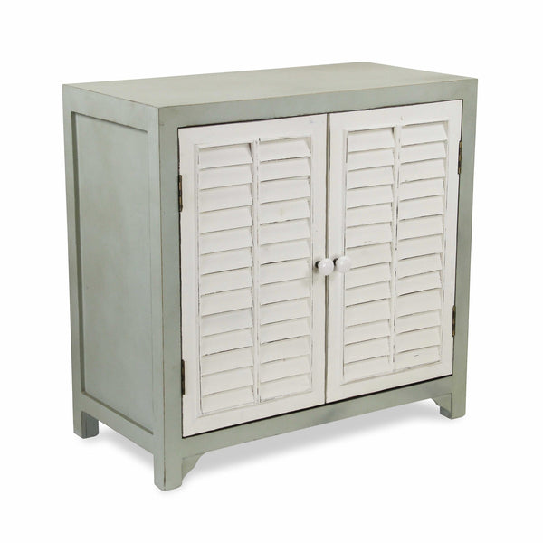 Sea Salt Blue and White Shutter Accent Cabinet