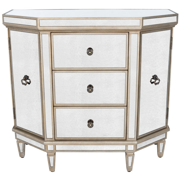 Angled Mirror Three Drawer Console Storage Chest