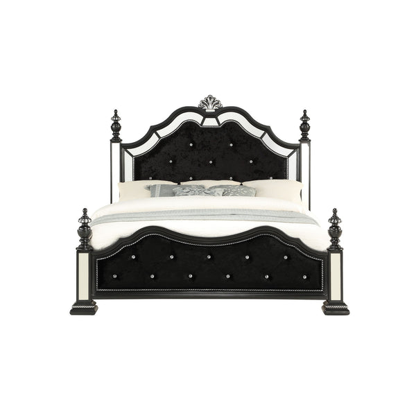 Black Felt finish Full Bed with crystal mirrored embellished