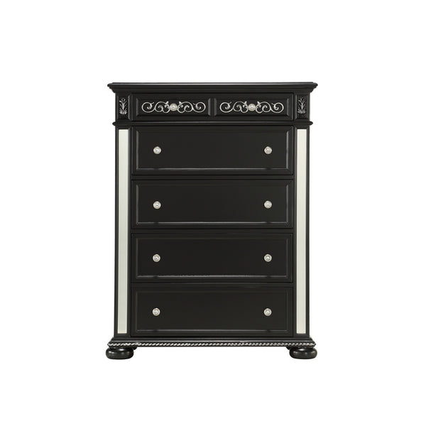 Black Jewel Heirloom Appearance Chest with Intricate Carvings  Mirrored Accents  9 Drawer