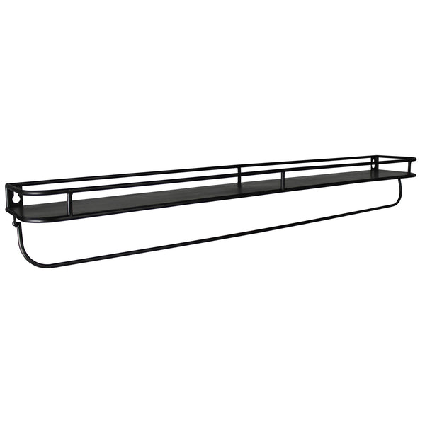 32" Black Rectangular Wall Mounted Iron Shelf with Hanging Bar