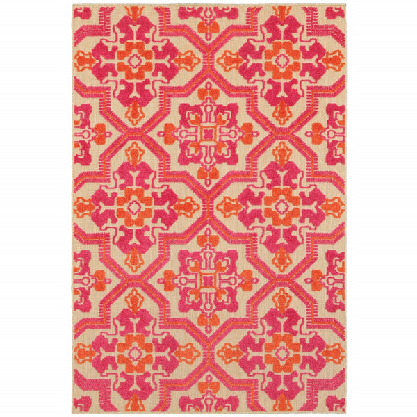 3' x 6' Pink and Orange Medallion Indoor Outdoor Area Rug